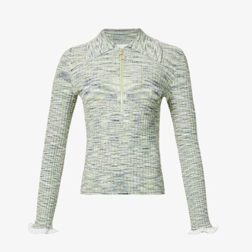Jonathan Simkhai Womens Allyson Green Space Die Ribbed Pullover Top Shirt